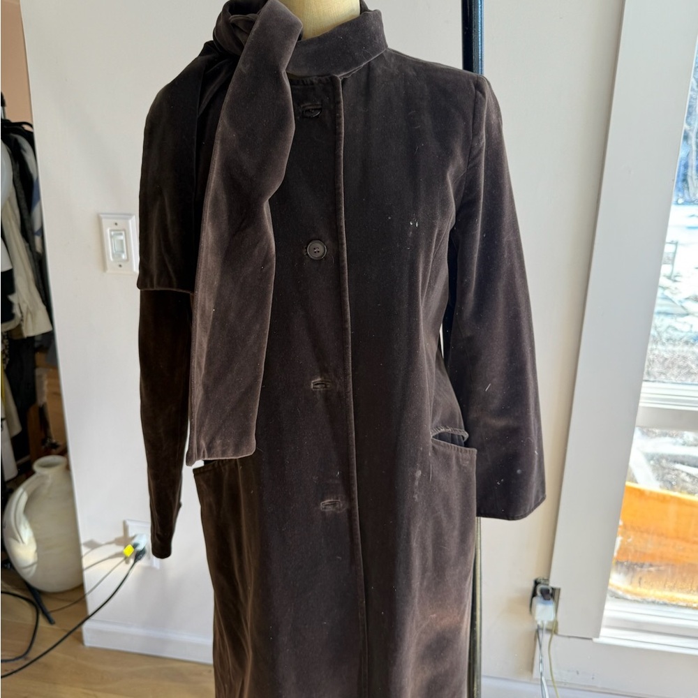 Vintage Brown Velvet Coat with Scarf L